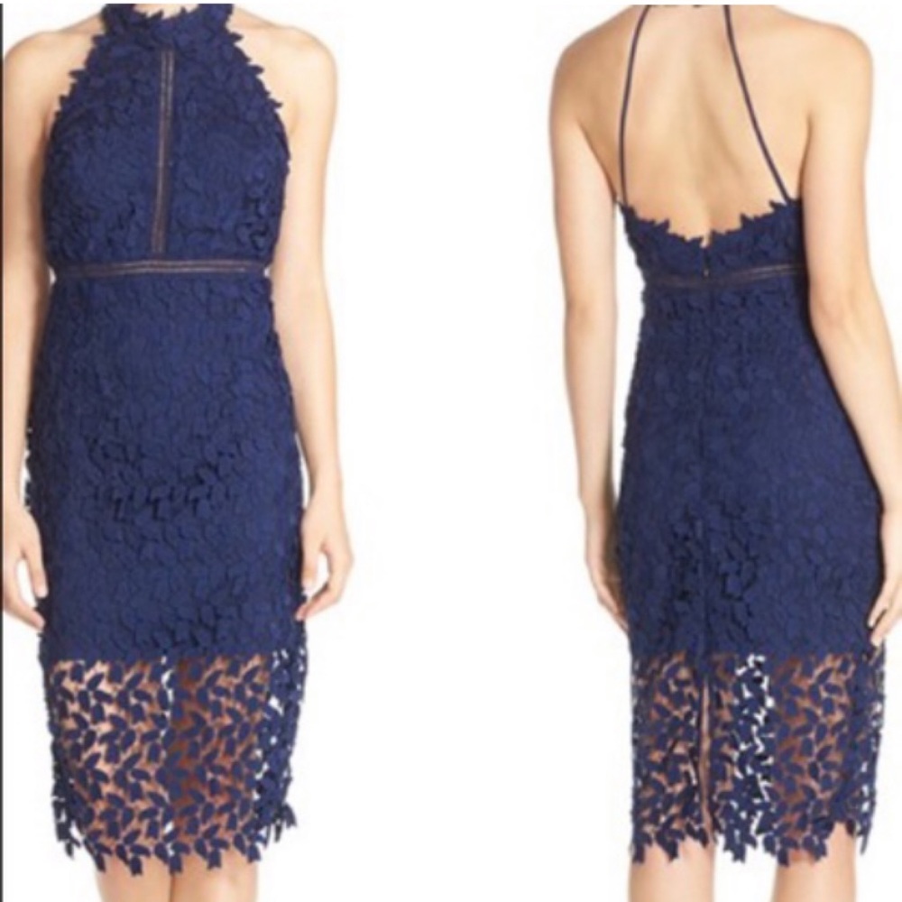 Bardot Medium Navy Crochet Halter Cocktail Dress M